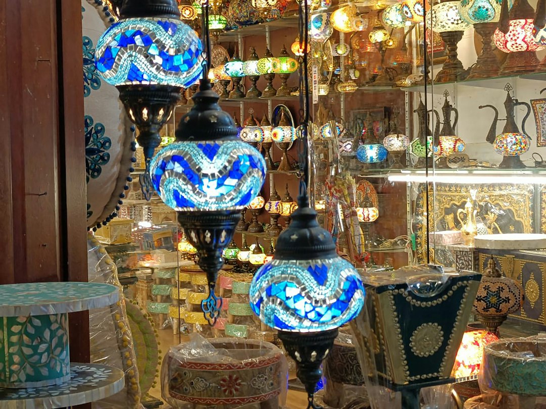 a bunch of lamps that are on a table